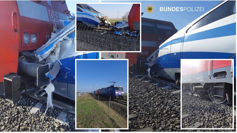 Pendolino ED250 di PKP si scontra su locomotiva BR152 di DB a Olching - Foto della Bundespolizei (Polizia Federale Tedesca)